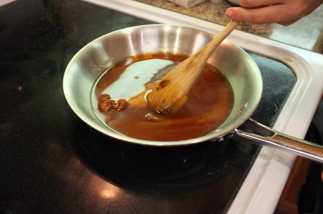 Burnt Sugar: Stirring it so that it is a uniform syrup