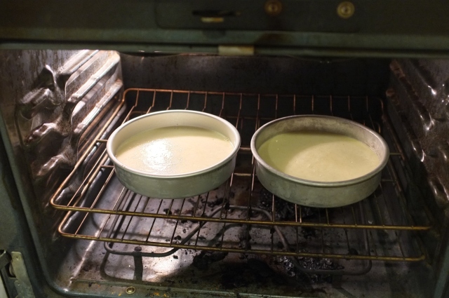 Into the pans and oven!