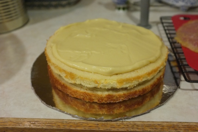 After adding the custard to the 2nd layer